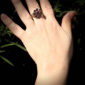 Antique Georgian Almandine Garnet Cluster Ring 14ct gold band